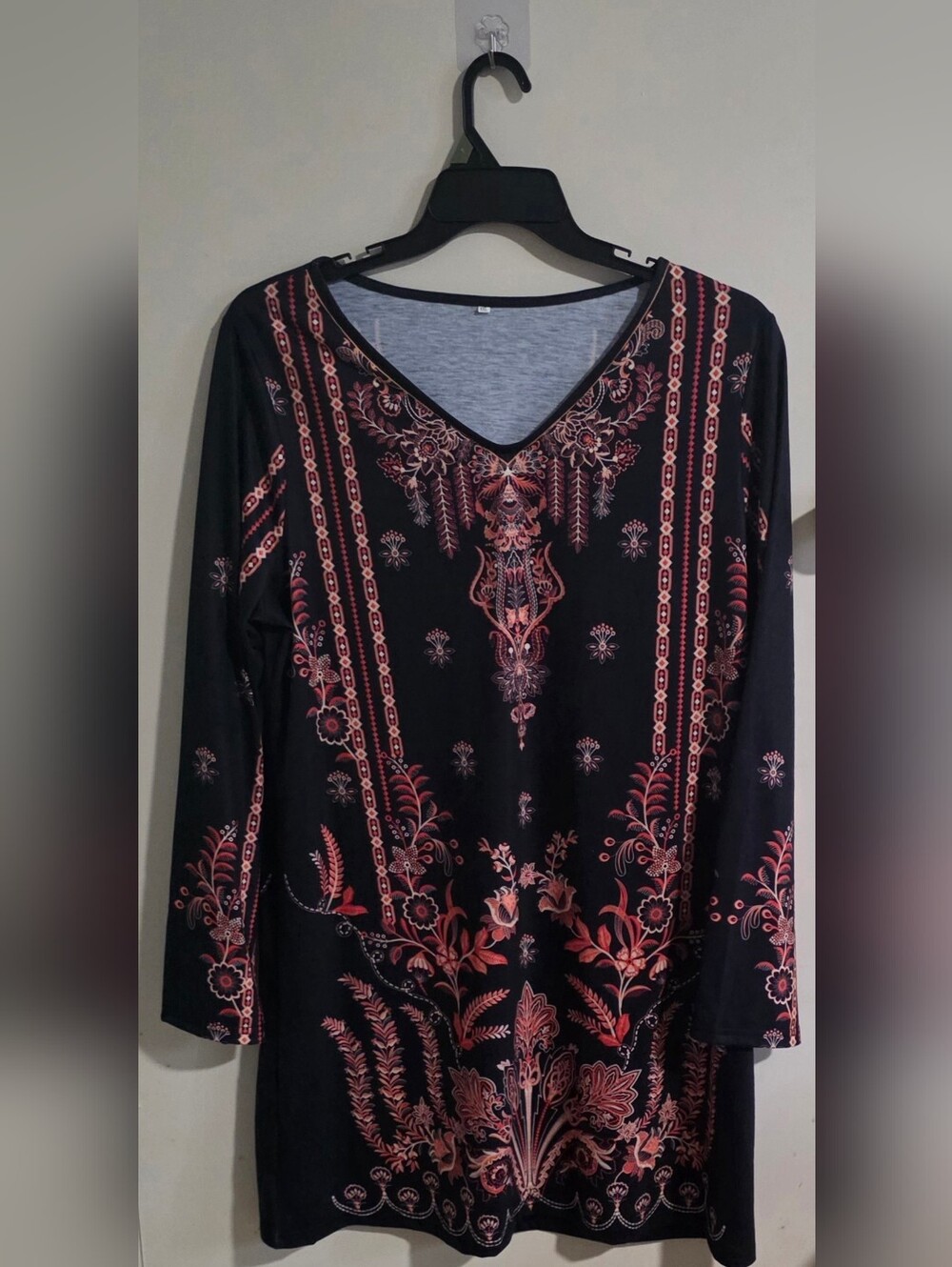 women's Black orange Floral Dress  Plus Sz XXL / 2XL pullover V Neck casual